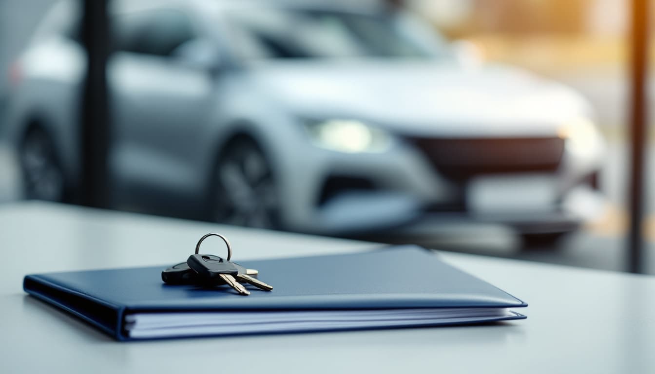 Autoschlüssel und Fahrzeugunterlagen auf dem Tresen der Zulassungsstelle